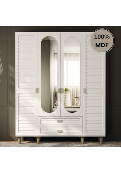 Lavanta 4 Kapak Mdf Ayaklı Tasarım Gardırop Aytaşı