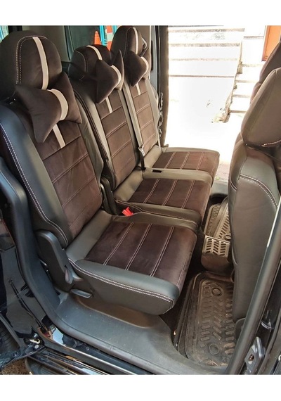 Volkswogen Caddy 2015 2020 Arası Uyumlu Siyah Taytüyü Siyah Deri Karışımı Beyaz Şerit Beyaz Ip