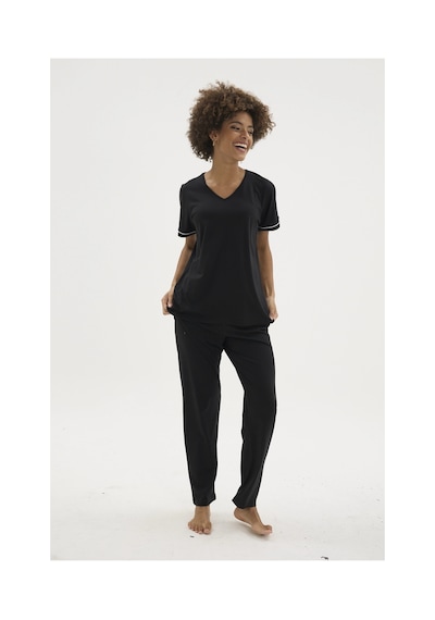Angbutik Kocabey Kkt-26162k Kadın V Yaka Pijama Takımı Siyah