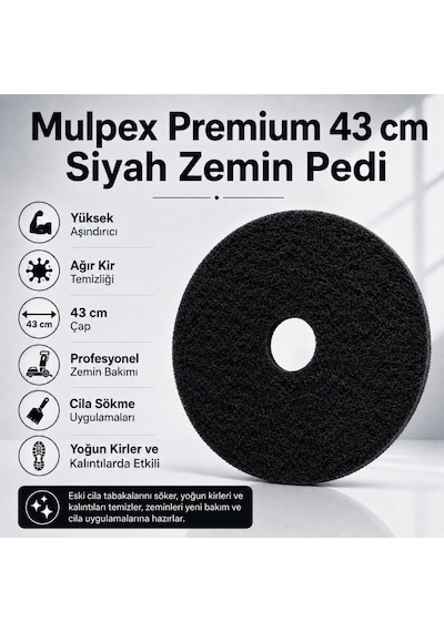 Mulpex Premium 43 Cm Siyah Zemin Pedi Cila Sökme Ve Ağır Temizlik Pedi