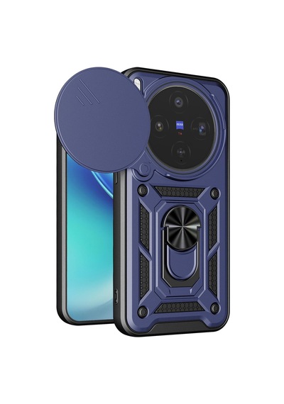 Caseonn Vivo X300 Kılıf Sürgülü Kamera Korumalı Yüzüklü Mıknatıslı Tank Kapak Lacivert