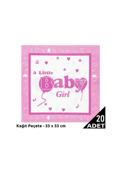 Baby Shower Peçete. Pembe - 33 x 33 CM - 20 Adet