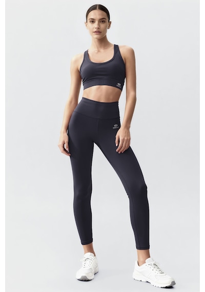 Tommylife Antrasit Yüksek Bel Toparlayıcı Çapraz Sırt Detaylı Slim Fit Kadın Tayt Takım - 95283