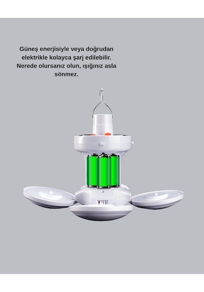 Güneş Enerjili Usb Şarjlı Led Kamp Lambası 5 Farklı Işık Modlu, Askılı Tasarım
