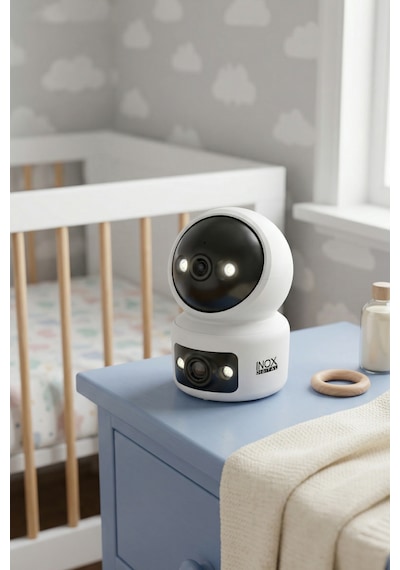 Inox 12ıpc Çift Lens 6mp 360 Wi-fi Bebek Ve Bakıcı Kamerası Renkli Gece Görüşlü Sesli Ptz