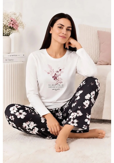 Pierre Cardin Uzun Kollu Modal Kadın Pijama Takımı Beyaz