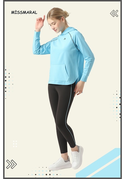 Kadın Eşofman Takım Spor Tunik & Slim Fit Tayt Dalgıç Kumaş Sports And Casual Mavi 3060 Mavi / Siyah