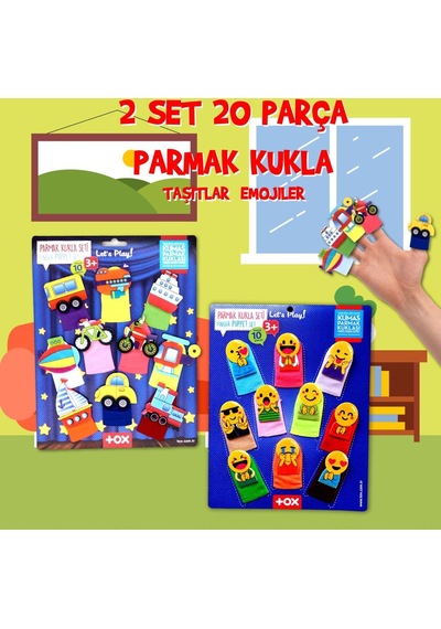 2 Set 20 Parça Tox Taşıtlar ve Emojiler Parmak Kukla T106 T181