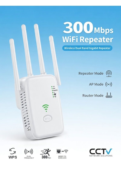 300 Mbps Wifi Güçlendirici - Dual Band 4 Antenli Menzil Genişletici - Wifi Repeater