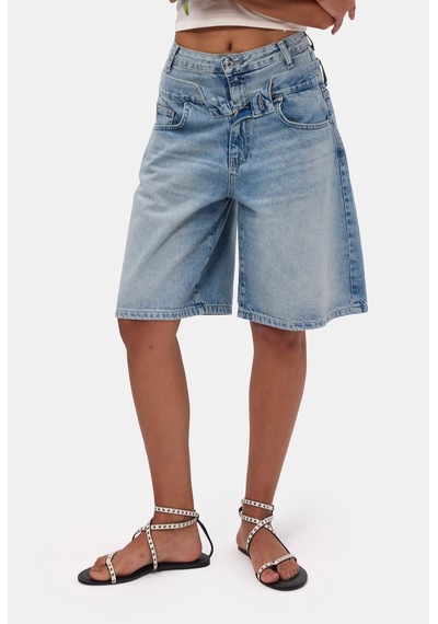 it's basic Kadın Kot Rengi 4s6-32 Baggy Fit Yüksek Bel Tasarım Denim Bermuda Şort Çok Renkli