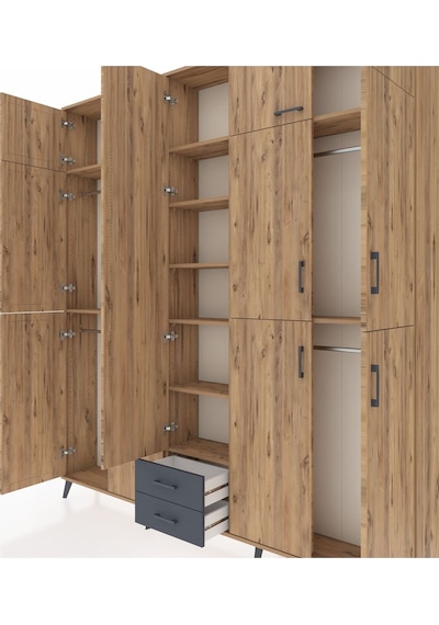 Arges Dolap 10 Raflı 2 Çekmeceli 4 Askılı 220x30x243 Çam-çam/antrasit Atlas Çam/antrasıt Arges Dolap 10 Raflı 2 Çekmeceli 4 Askılı 220x30x243 Çam-çam/antrasit Atlas Çam/antrasıt
