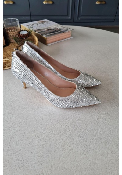 036 0450 Taslı Topukla Kadın Taşlı Stiletto Abiye Ayakkabı 001