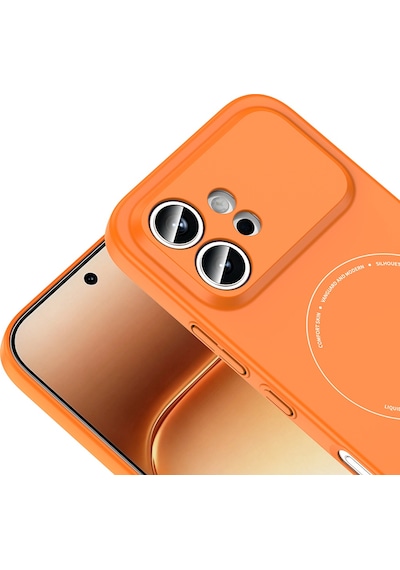 Maks Technology Honor 600 5g Kılıf M-safe Şarj Özellikli Kamera Korumalı Mkst Elio Sert Pc Kapak - Turuncu