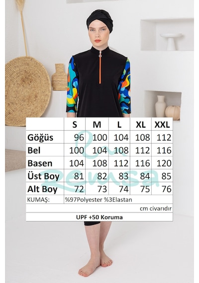 Adasea Uv Korumalı Truvakar Kollu Taytlı Spor Likra Yarı Kapalı Mayo 1606 Siyah03