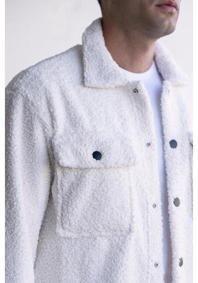 Oversize Çıtçıt Kapamalı Çift Cep Peluş Erkek Gömlek 001