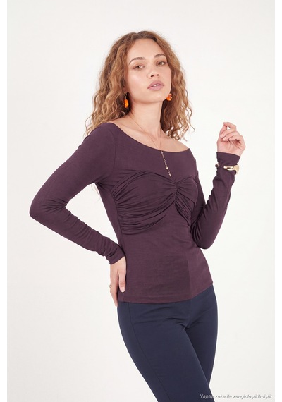 Lela Göğüs Drape Detaylı Kayık Yaka Bluz Kadın Bluz 5867117 Bordo