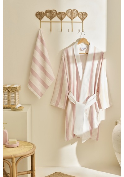 Kaşmir Home Helen Kimono Set Offwhite-rose S-m Pembe