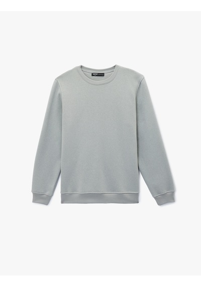 Koton Pamuklu Uzun Kollu Şardonlu Bisiklet Yaka Erkek Basic Sweatshirt Gri 6wam70017mk
