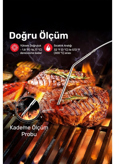 ThermoPro TP07C Alarmlı, Aydınlatmalı ve Kablosuz 150m Menzilli Profesyonel Gıda Pişirme Termometre