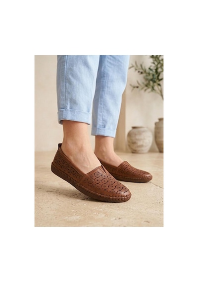 Beren Hakiki Deri Kadın Babet Ortopedik Taban Lazer Delikli Slip-on Com Çok Renkli