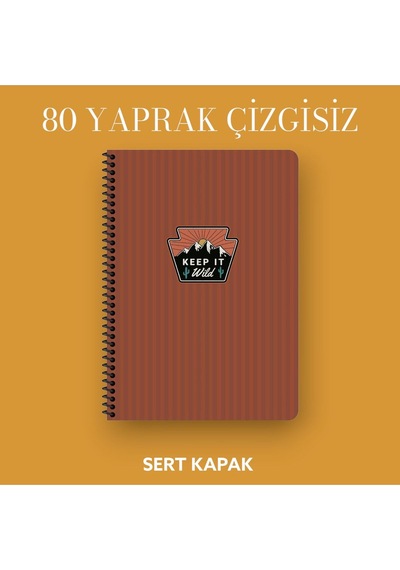 17x24 Cm Çizgisiz 80 Yaprak Outdoor Sert Kapak Telli Defter 70 Gr Ivory Kağıt Açıkkahve