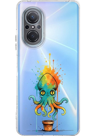 Huawei Nova 9 Se İle Uyumlu Splash Ahtapot Tasarımlı Şeffaf Silikon Kılıf Şeffaf