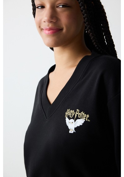 Penti Siyah V Yaka Harry Potter Baskılı Sweatshirt Siyah Siyah