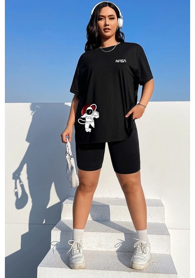 Flood Of Style Unisex Nasa Baskılı T-shirt Siyah
