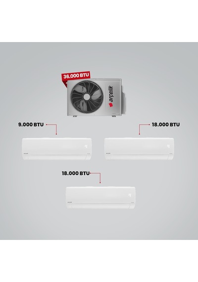Arçelik 1+3 Multi Sistem 36100 MD Pro Dış Ünite 9 BTU Beyaz + 2 Adet 18 BTU Beyaz İç Üniteler Duvar Tipi Klima