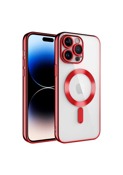 Apple Uyumlu iPhone 14 Pro Max Kılıf Magsafe Özellikli Metal Lazer Silikon Kapak