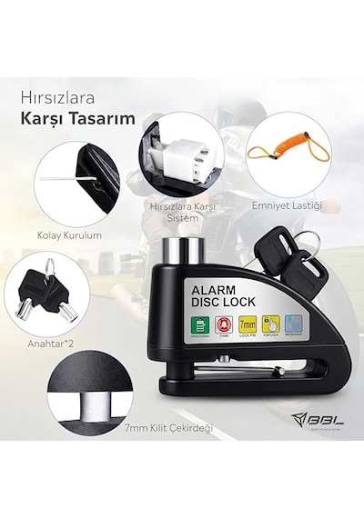 Pc1505 Alarm Disk Kilidi Seti, Fren Kilidi, Hırsızlığa Karşı Su Geçirmez 110 Db 7 Mm Pin 1,5 M Hatırlatma Kablosu Motosikletler İçin Scooter Taşıma Çantası