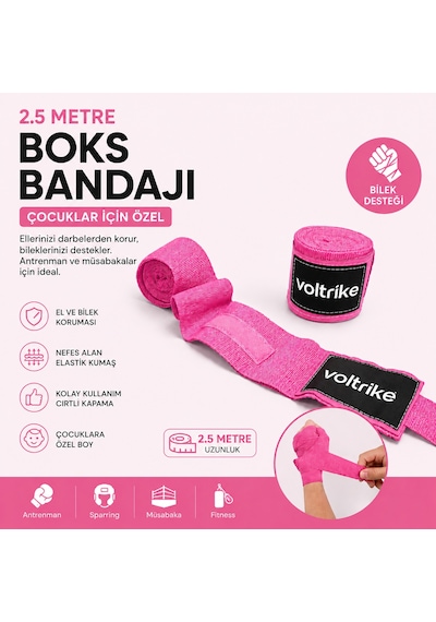 Voltrike Çocuk Boks-kickbox-muay Thai-sanda El Bandajı Pembe 2.5 Metre Çok renkli