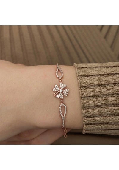 Gümüş Rose Yonca Bileklik Çok Renkli