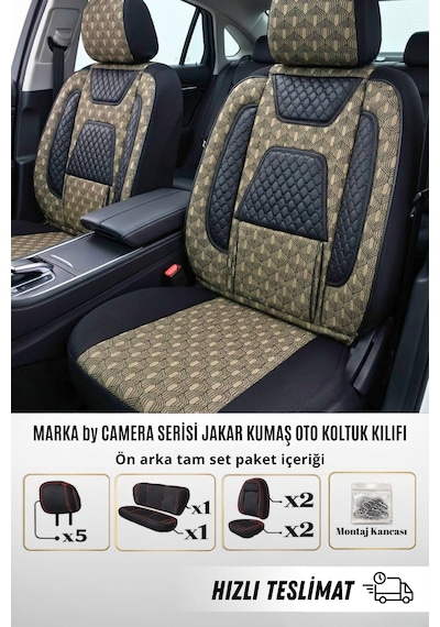 Marka By Camera Serisi Jakar Kumaş Universal Oto Koltuk Kılıfı Tam Set Renk-Bej - Koyu Bej