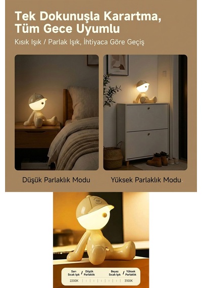 Street-style Şapkalı Çocuk Lamba - Şarjlı Taşınabilir Dekoratif Gece Lambası Sarı 8381888