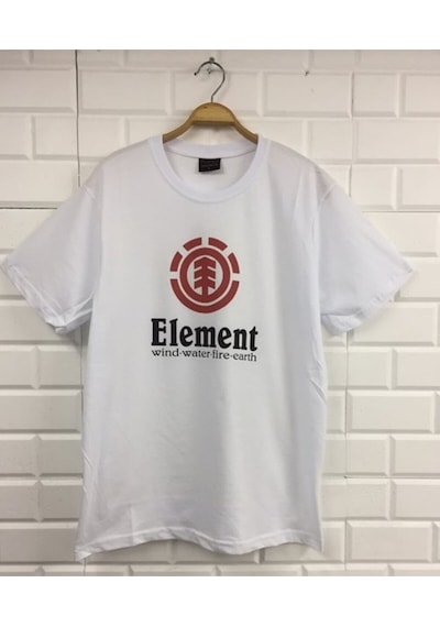 Element Baskılı Unisex %100 Pamuk Beyaz T-shirt Beyaz