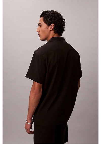 Calvin Klein Ss Solid Seersucker Erkek Gömlek-16336 Siyah