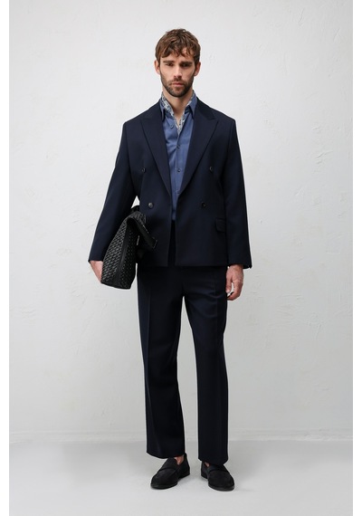 Antioch Relax Fit Kruvaze Erkek Blazer Ceket Açık Lacivert