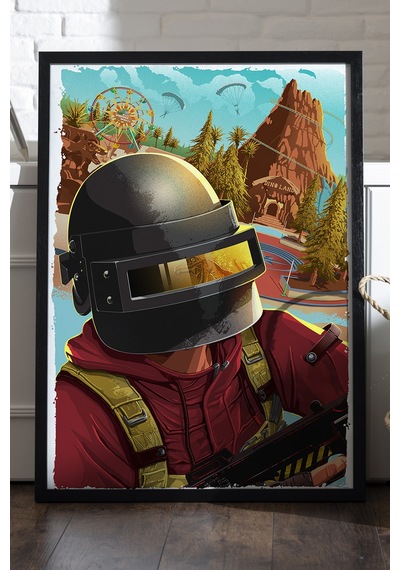 Pubg Siyah Ahşap Çerçeveli Poster, Dekoratif Oyun Duvar Tablosu