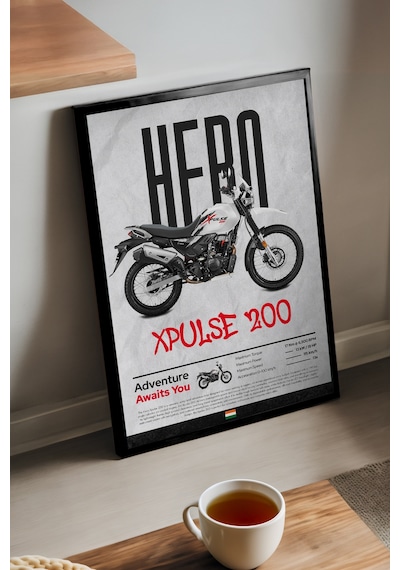 Hero X Pulse 200 Siyah Ahşap Çerçeveli Poster, Dekoratif Motosiklet Duvar Tablosu