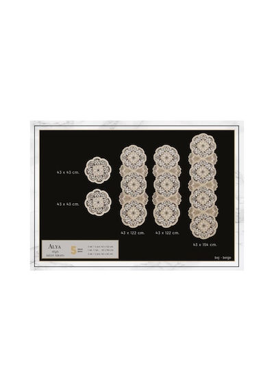 Salon Takımı 5 Parça Dantelli Masa Örtüsü Runner Seti Alya Model No124 - Gold Çok Renkli