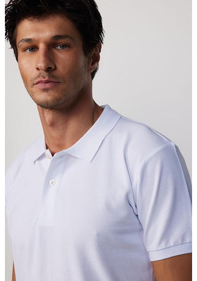Tudors Erkek Slim Fit Dar Kesim Pamuklu Yumuşak Dokulu Serin Tutan Kumaş Düz Pike Beyaz Polo Yaka Tişört-30764-Beyaz