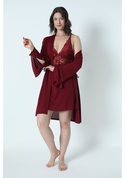Alissa 9620 Kadın Çeyizlik Dantelli Penye 6'lı Set -bordo Bordo