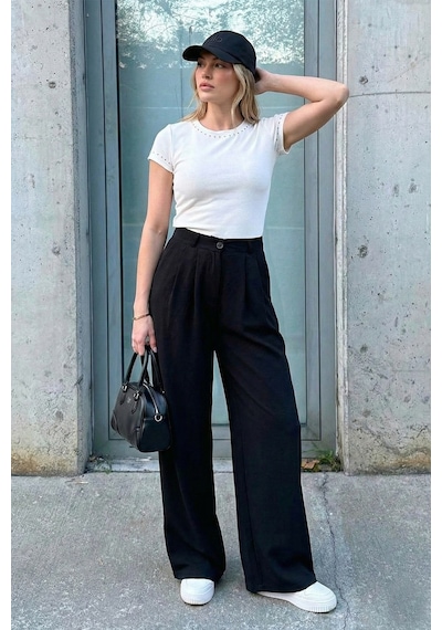 Lela Wide Leg Yüksek Bel Geniş Paça Palazzo Bayan Pantolon 5866290 Siyah