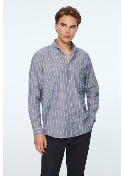 Morven Erkek Lacivert Keten Trend Çizgili Regular Fit Düğmeli Yaka Gömlek 26ys004008200 Lacivert Morven Erkek Lacivert Keten Trend Çizgili Regular Fit Düğmeli Yaka Gömlek 26ys004008200 Lacivert