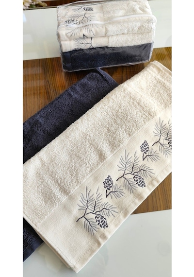 Nurpak Çeyizlik 2.li Set Lüks 50x90cm. %100 Pamuk El,yüz Havlusu Özel Hediyelik Ambalajda Lacivert