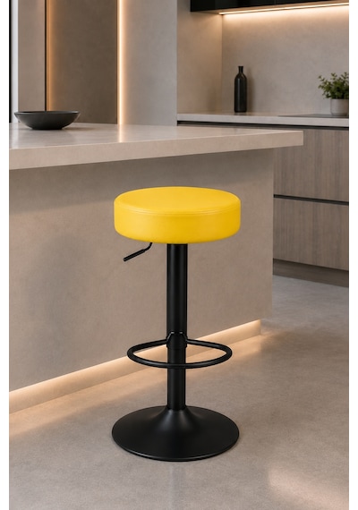 Bürocci Moni Bar Sandalyesi - Sarı - 9511y0113 - Siyah Mat Boyalı Metal Ayak