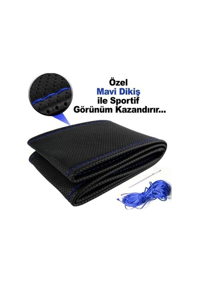 Renault Kangoo Uygun Deri Direksiyon Kılıfı Sarmalı Dikmeli Mavi Dikişli Kokusuz Mavi