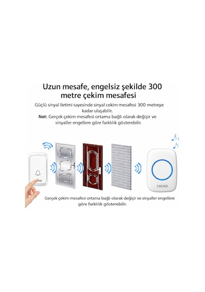 Kablosuz Kapı Zili 60 Melodi, Uzun Menzil, Pilli 1 Alıcı + 1 Buton