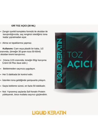 Keratinli Gri Toz Açıcı, Oksidan Kremli Set - Yakmadan Saç Rengi Ve Boya Açıcı Set 30g,60ml 90gr
